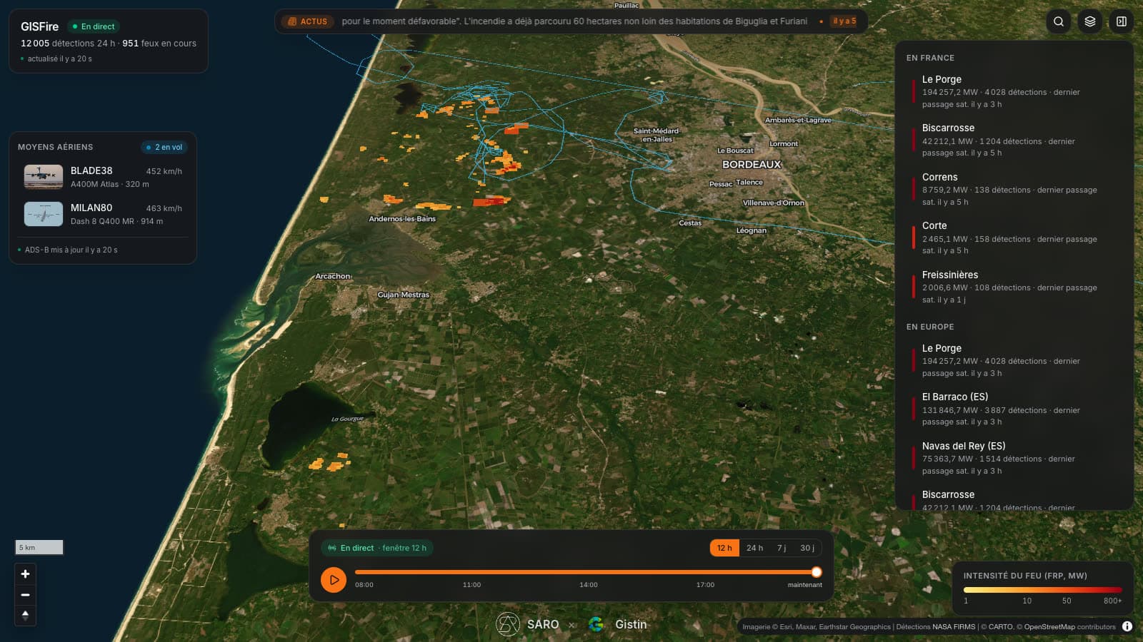 Active fire map, from satellite detections